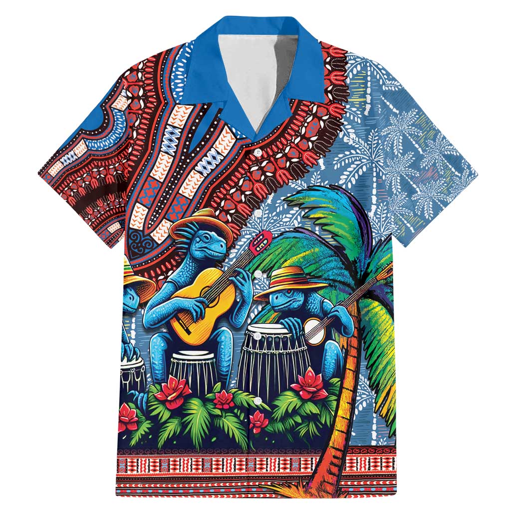 Afro-Caribbean Family Matching Mermaid Dress and Hawaiian Shirt African Dashiki Style with Caribbean Music with Blue Iguanas - Wonder Print Shop