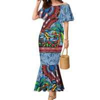 Afro-Caribbean Family Matching Mermaid Dress and Hawaiian Shirt African Dashiki Style with Caribbean Music with Blue Iguanas - Wonder Print Shop