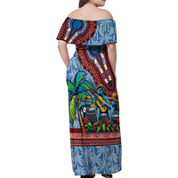 Afro-Caribbean Family Matching Off Shoulder Maxi Dress and Hawaiian Shirt African Dashiki Style with Caribbean Music with Blue Iguanas - Wonder Print Shop