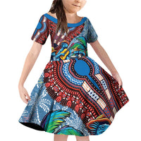 Afro-Caribbean Family Matching Off Shoulder Short Dress and Hawaiian Shirt African Dashiki Style with Caribbean Music with Blue Iguanas - Wonder Print Shop