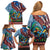 Afro-Caribbean Family Matching Off Shoulder Short Dress and Hawaiian Shirt African Dashiki Style with Caribbean Music with Blue Iguanas - Wonder Print Shop
