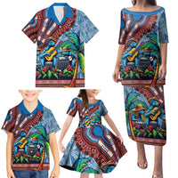 Afro-Caribbean Family Matching Puletasi and Hawaiian Shirt African Dashiki Style with Caribbean Music with Blue Iguanas - Wonder Print Shop