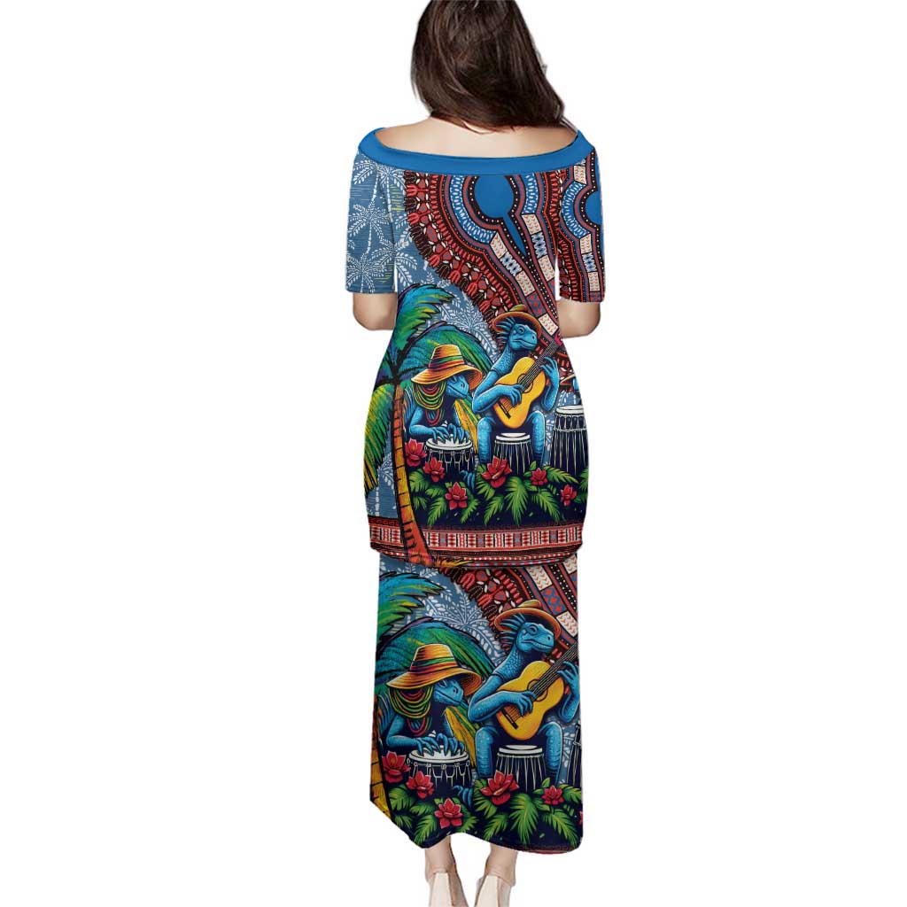 Afro-Caribbean Family Matching Puletasi and Hawaiian Shirt African Dashiki Style with Caribbean Music with Blue Iguanas - Wonder Print Shop