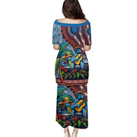 Afro-Caribbean Family Matching Puletasi and Hawaiian Shirt African Dashiki Style with Caribbean Music with Blue Iguanas - Wonder Print Shop