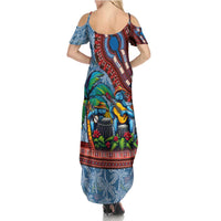 Afro-Caribbean Family Matching Summer Maxi Dress and Hawaiian Shirt African Dashiki Style with Caribbean Music with Blue Iguanas - Wonder Print Shop