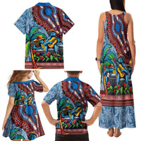 Afro-Caribbean Family Matching Tank Maxi Dress and Hawaiian Shirt African Dashiki Style with Caribbean Music with Blue Iguanas - Wonder Print Shop