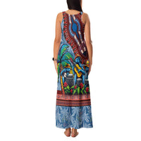 Afro-Caribbean Family Matching Tank Maxi Dress and Hawaiian Shirt African Dashiki Style with Caribbean Music with Blue Iguanas - Wonder Print Shop