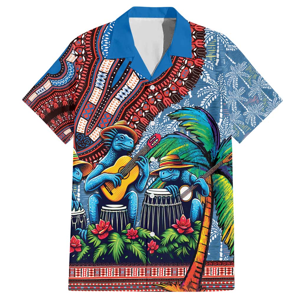Afro-Caribbean Hawaiian Shirt African Dashiki Style with Caribbean Music with Blue Iguanas - Wonder Print Shop