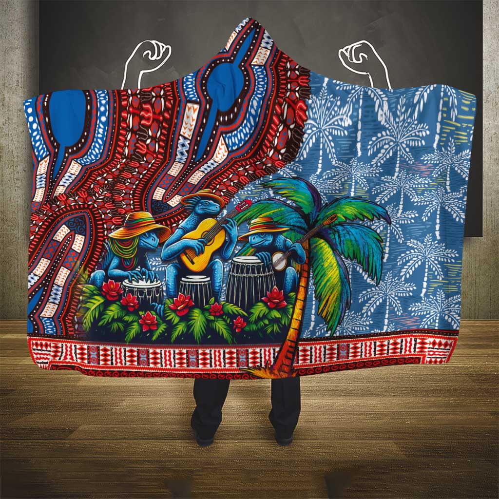 Afro-Caribbean Hooded Blanket African Dashiki Style with Caribbean Music with Blue Iguanas - Wonder Print Shop