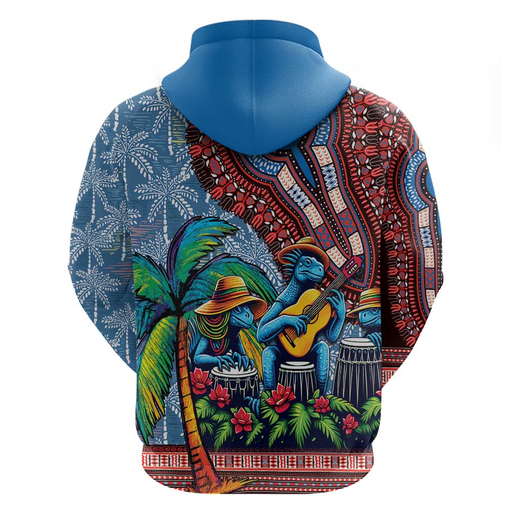 Afro-Caribbean Hoodie African Dashiki Style with Caribbean Music with Blue Iguanas - Wonder Print Shop