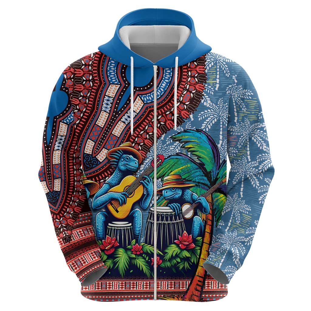 Afro-Caribbean Hoodie African Dashiki Style with Caribbean Music with Blue Iguanas - Wonder Print Shop