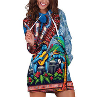 Afro-Caribbean Hoodie Dress African Dashiki Style with Caribbean Music with Blue Iguanas - Wonder Print Shop