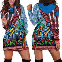 Afro-Caribbean Hoodie Dress African Dashiki Style with Caribbean Music with Blue Iguanas - Wonder Print Shop