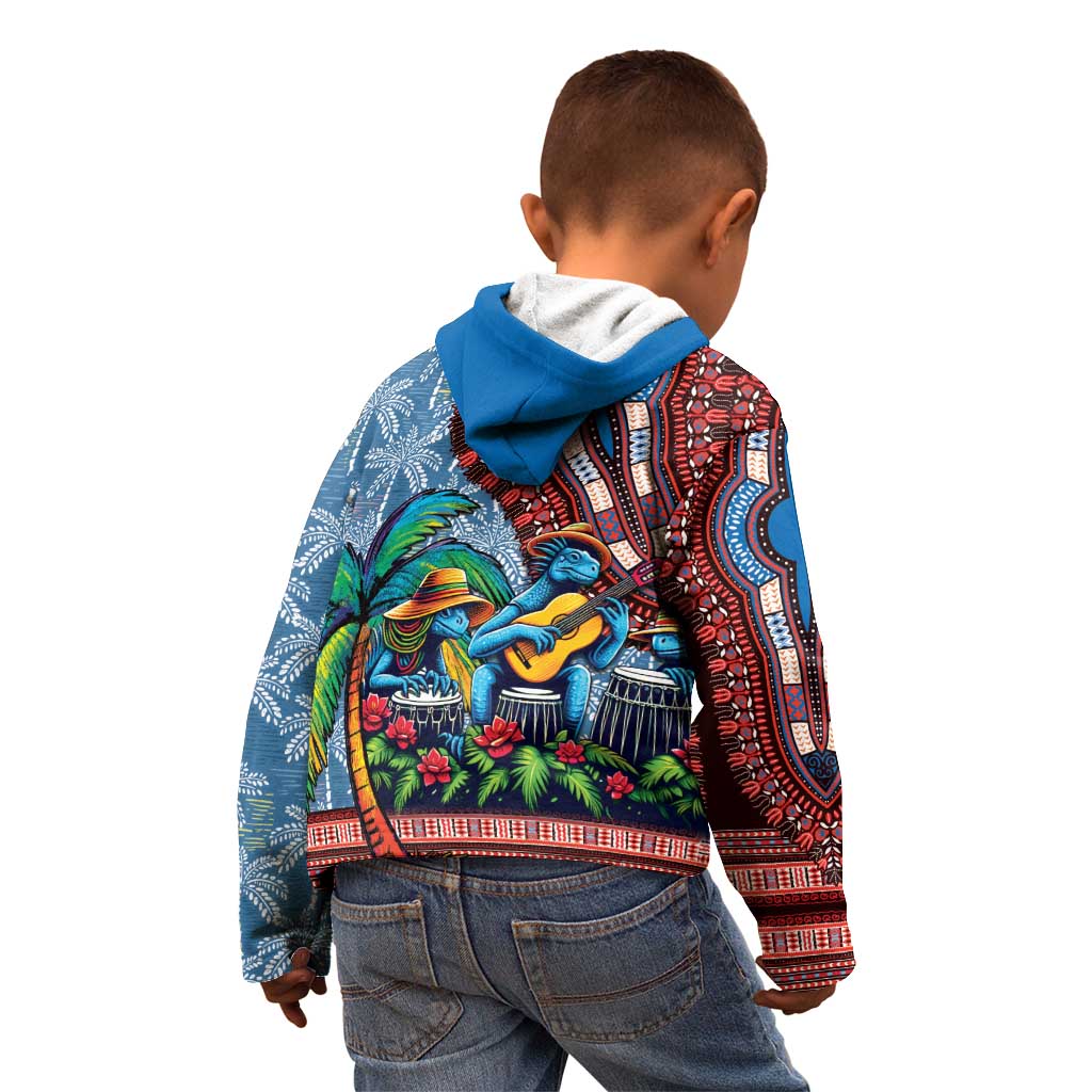 Afro-Caribbean Kid Hoodie African Dashiki Style with Caribbean Music with Blue Iguanas - Wonder Print Shop