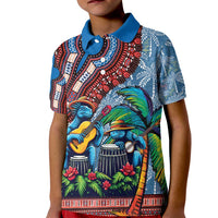 Afro-Caribbean Kid Polo Shirt African Dashiki Style with Caribbean Music with Blue Iguanas - Wonder Print Shop