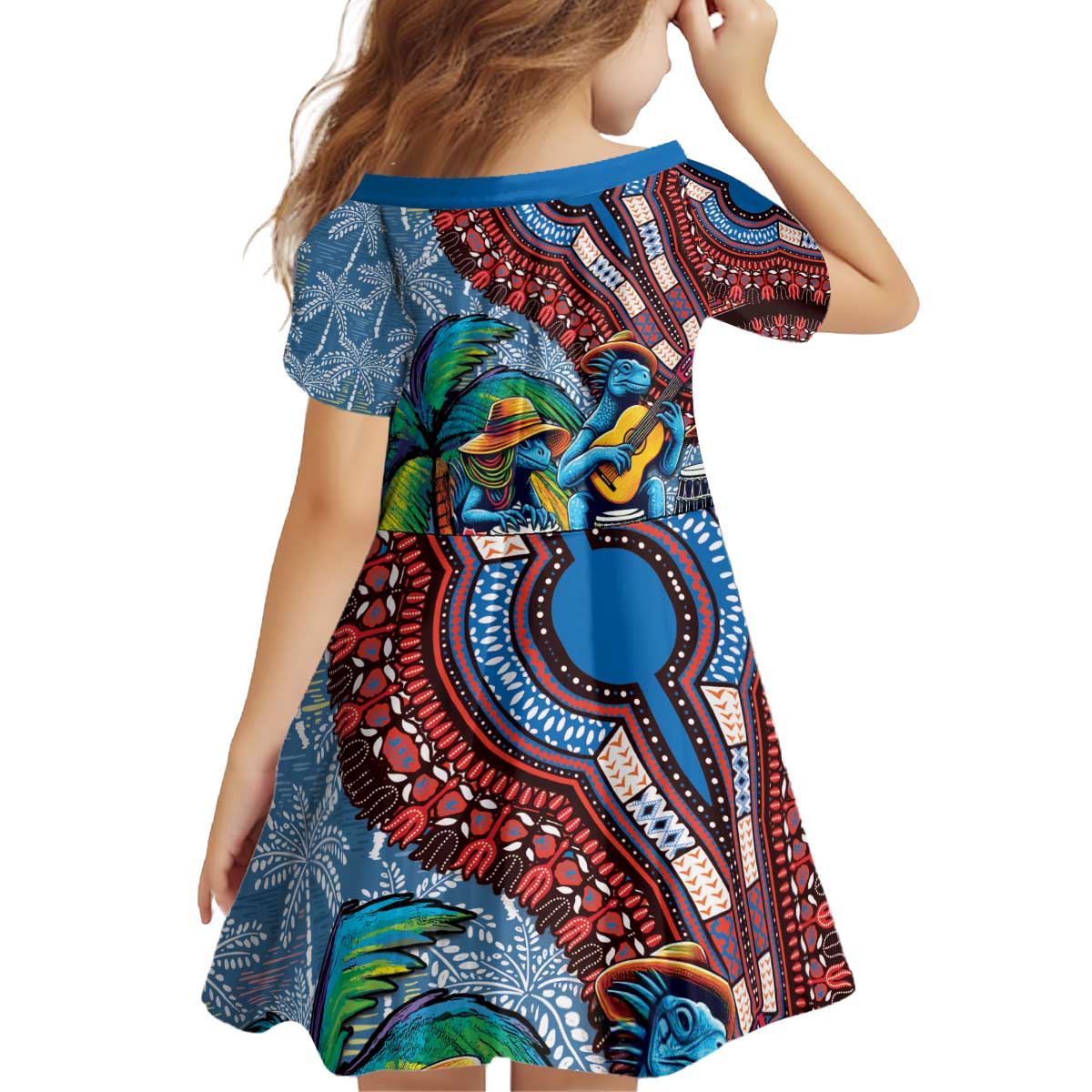 Afro-Caribbean Kid Short Sleeve Dress African Dashiki Style with Caribbean Music with Blue Iguanas - Wonder Print Shop