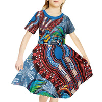 Afro-Caribbean Kid Short Sleeve Dress African Dashiki Style with Caribbean Music with Blue Iguanas - Wonder Print Shop