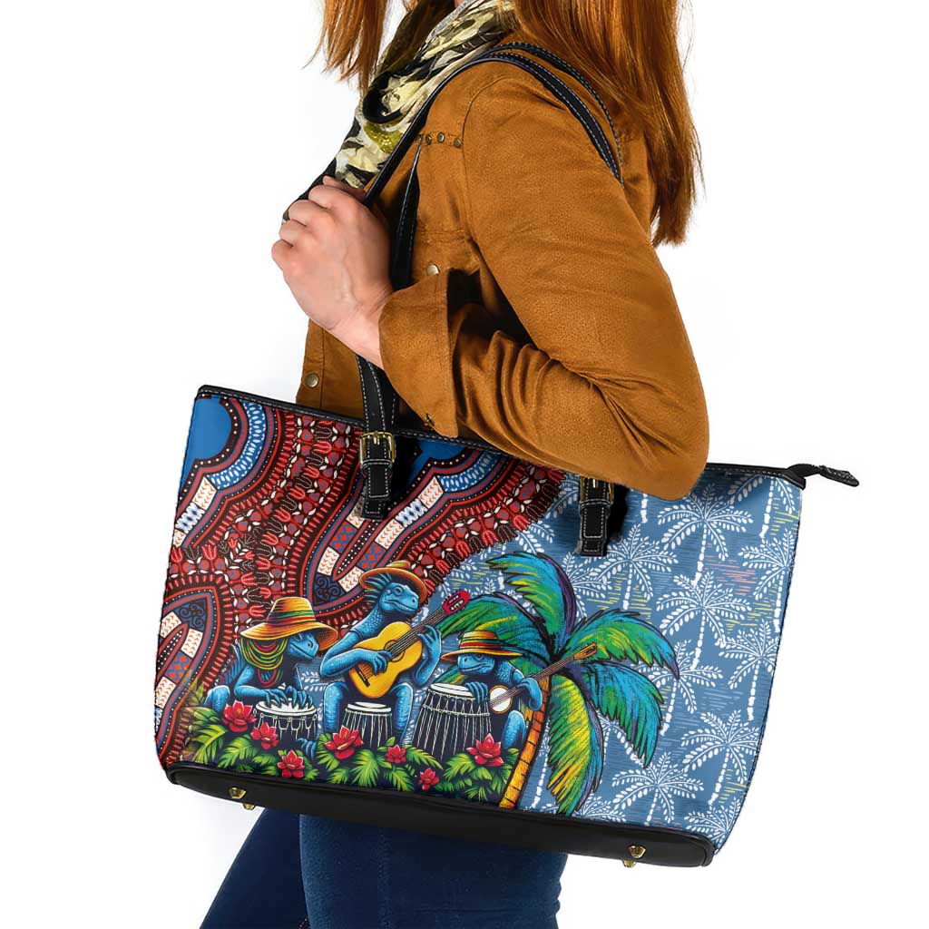 Afro-Caribbean Leather Tote Bag African Dashiki Style with Caribbean Music with Blue Iguanas - Wonder Print Shop