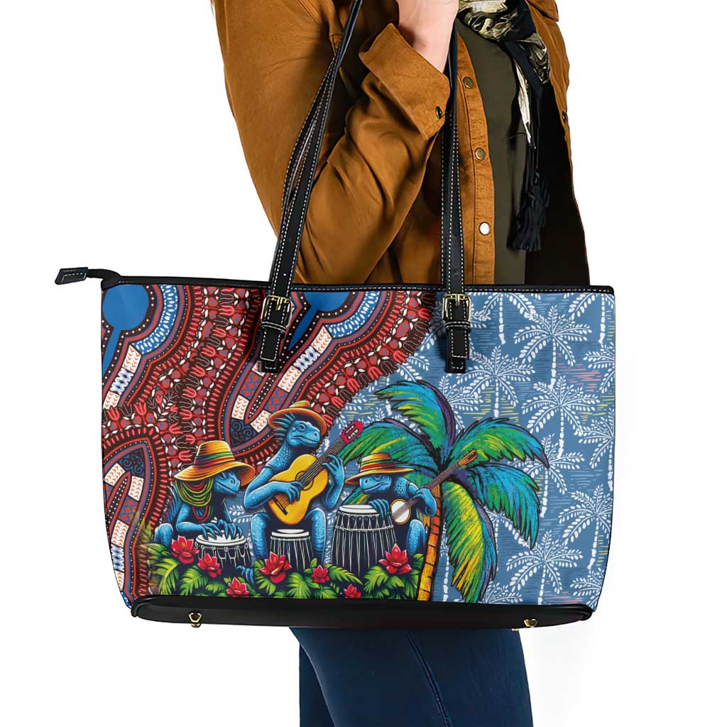 Afro-Caribbean Leather Tote Bag African Dashiki Style with Caribbean Music with Blue Iguanas - Wonder Print Shop