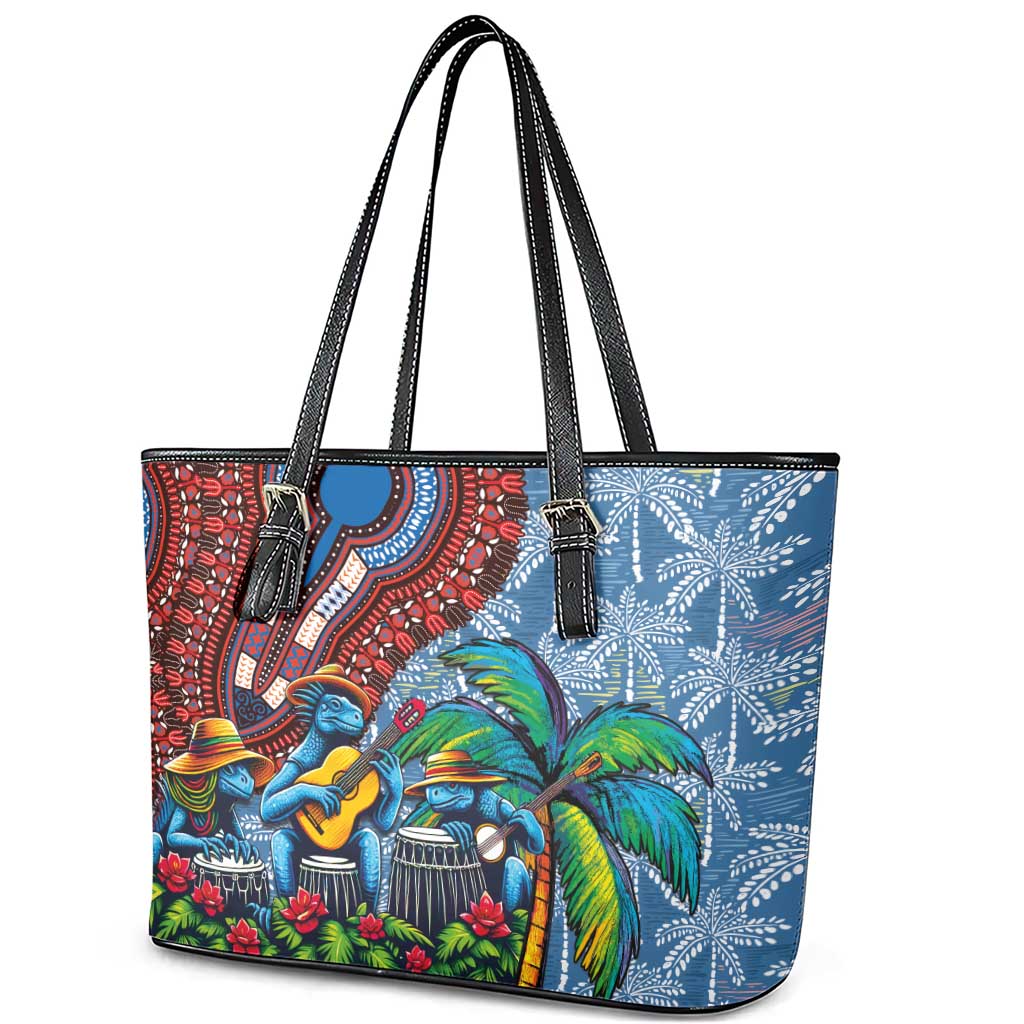 Afro-Caribbean Leather Tote Bag African Dashiki Style with Caribbean Music with Blue Iguanas - Wonder Print Shop