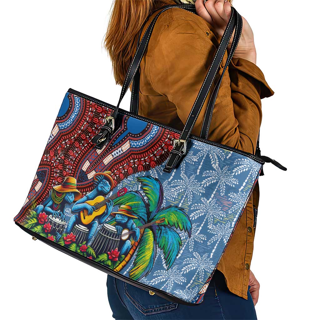 Afro-Caribbean Leather Tote Bag African Dashiki Style with Caribbean Music with Blue Iguanas - Wonder Print Shop