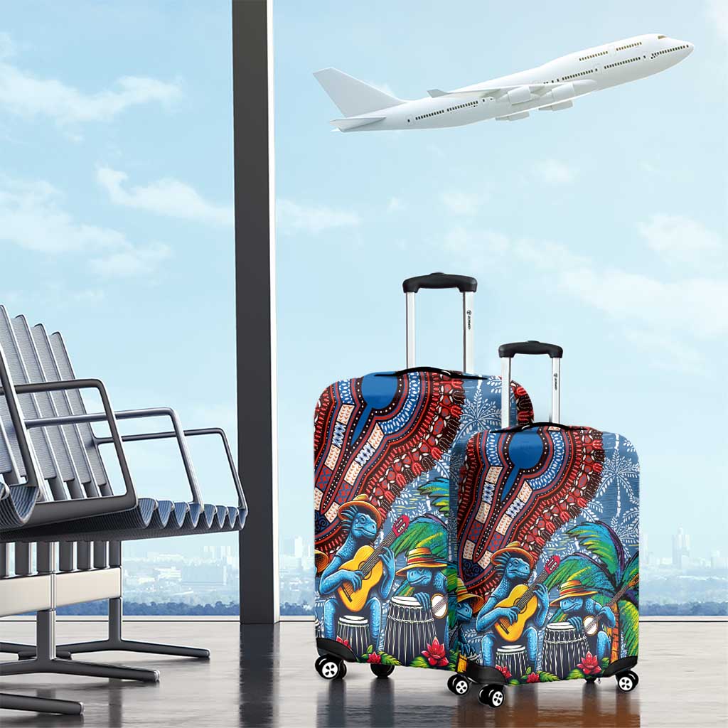 Afro-Caribbean Luggage Cover African Dashiki Style with Caribbean Music with Blue Iguanas - Wonder Print Shop