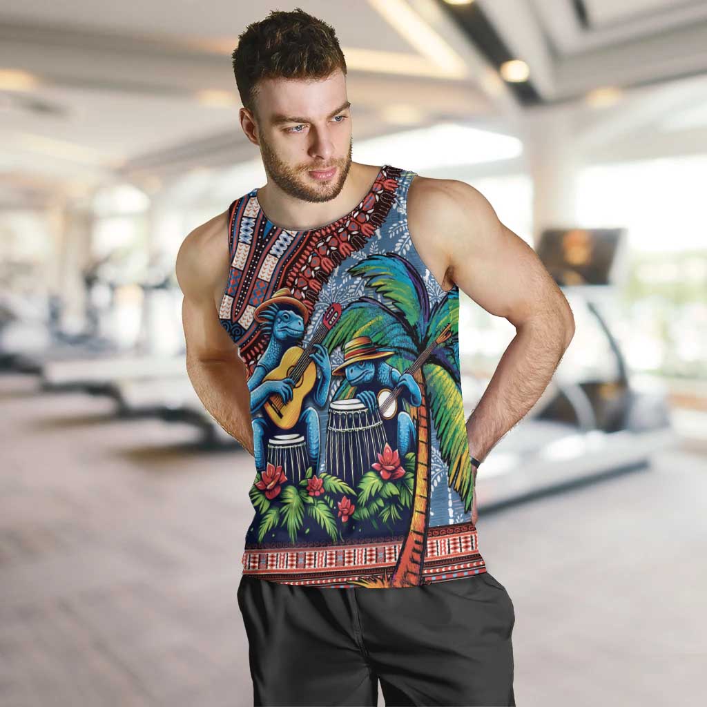 Afro-Caribbean Men Tank Top African Dashiki Style with Caribbean Music with Blue Iguanas - Wonder Print Shop