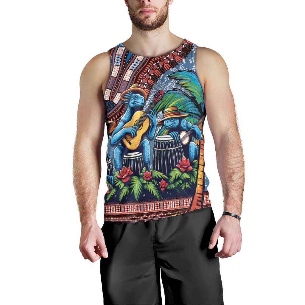 Afro-Caribbean Men Tank Top African Dashiki Style with Caribbean Music with Blue Iguanas - Wonder Print Shop