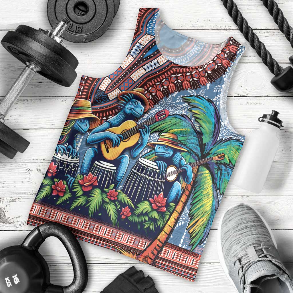 Afro-Caribbean Men Tank Top African Dashiki Style with Caribbean Music with Blue Iguanas - Wonder Print Shop