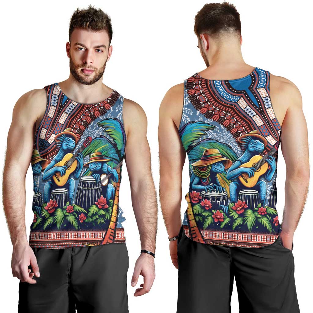 Afro-Caribbean Men Tank Top African Dashiki Style with Caribbean Music with Blue Iguanas - Wonder Print Shop