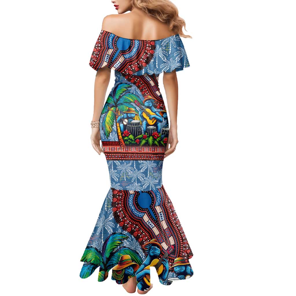 Afro-Caribbean Mermaid Dress African Dashiki Style with Caribbean Music with Blue Iguanas - Wonder Print Shop