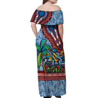 Afro-Caribbean Off Shoulder Maxi Dress African Dashiki Style with Caribbean Music with Blue Iguanas - Wonder Print Shop