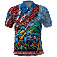 Afro-Caribbean Polo Shirt African Dashiki Style with Caribbean Music with Blue Iguanas - Wonder Print Shop
