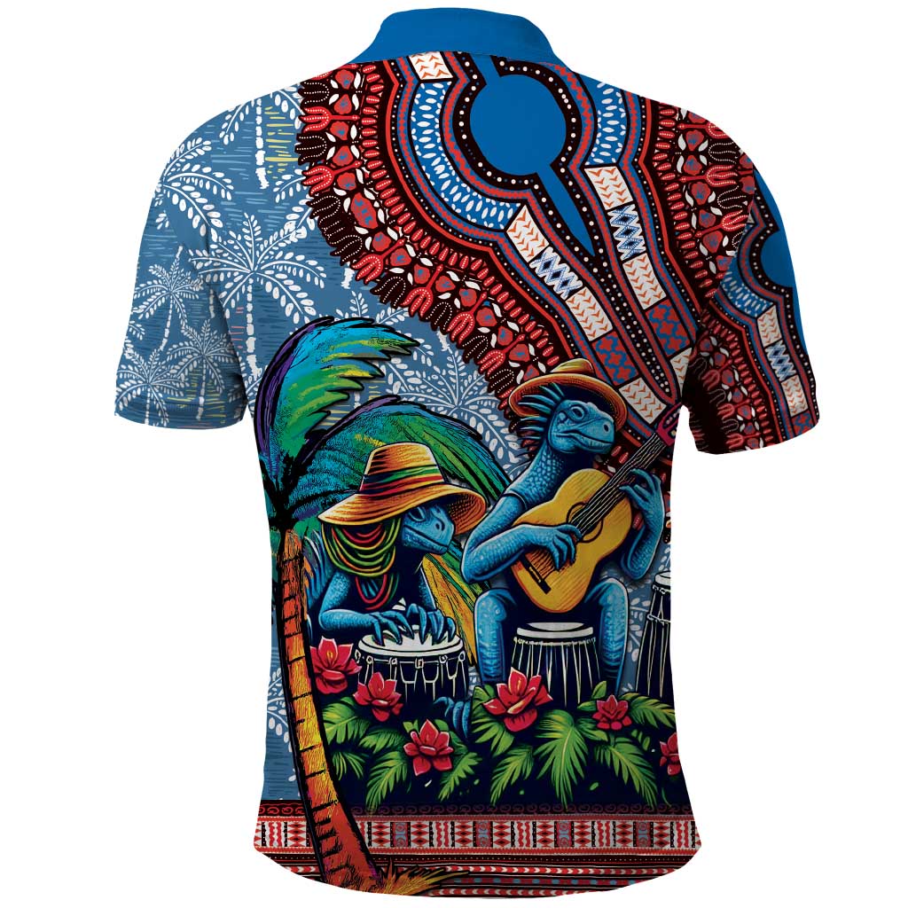 Afro-Caribbean Polo Shirt African Dashiki Style with Caribbean Music with Blue Iguanas - Wonder Print Shop