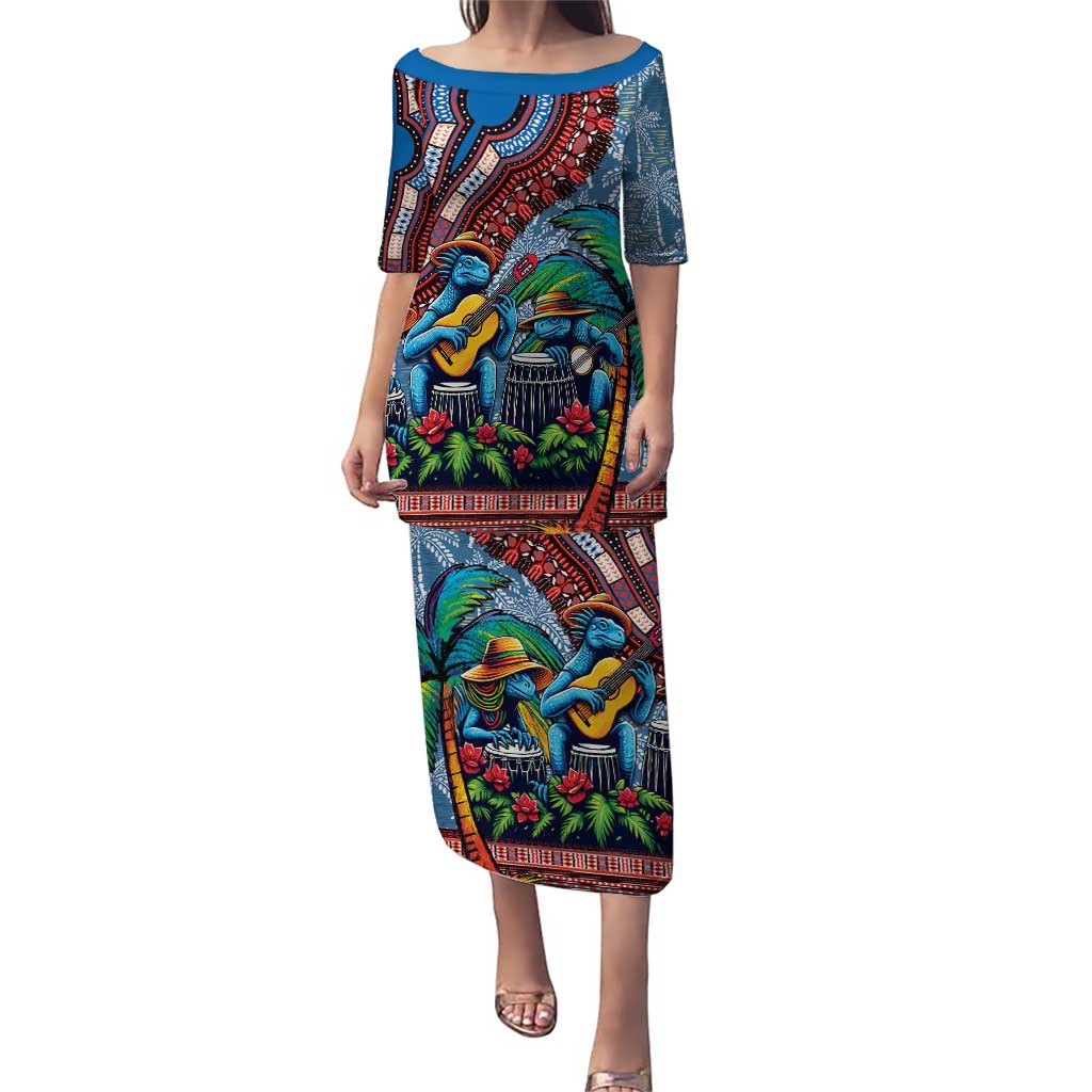 Afro-Caribbean Puletasi African Dashiki Style with Caribbean Music with Blue Iguanas - Wonder Print Shop