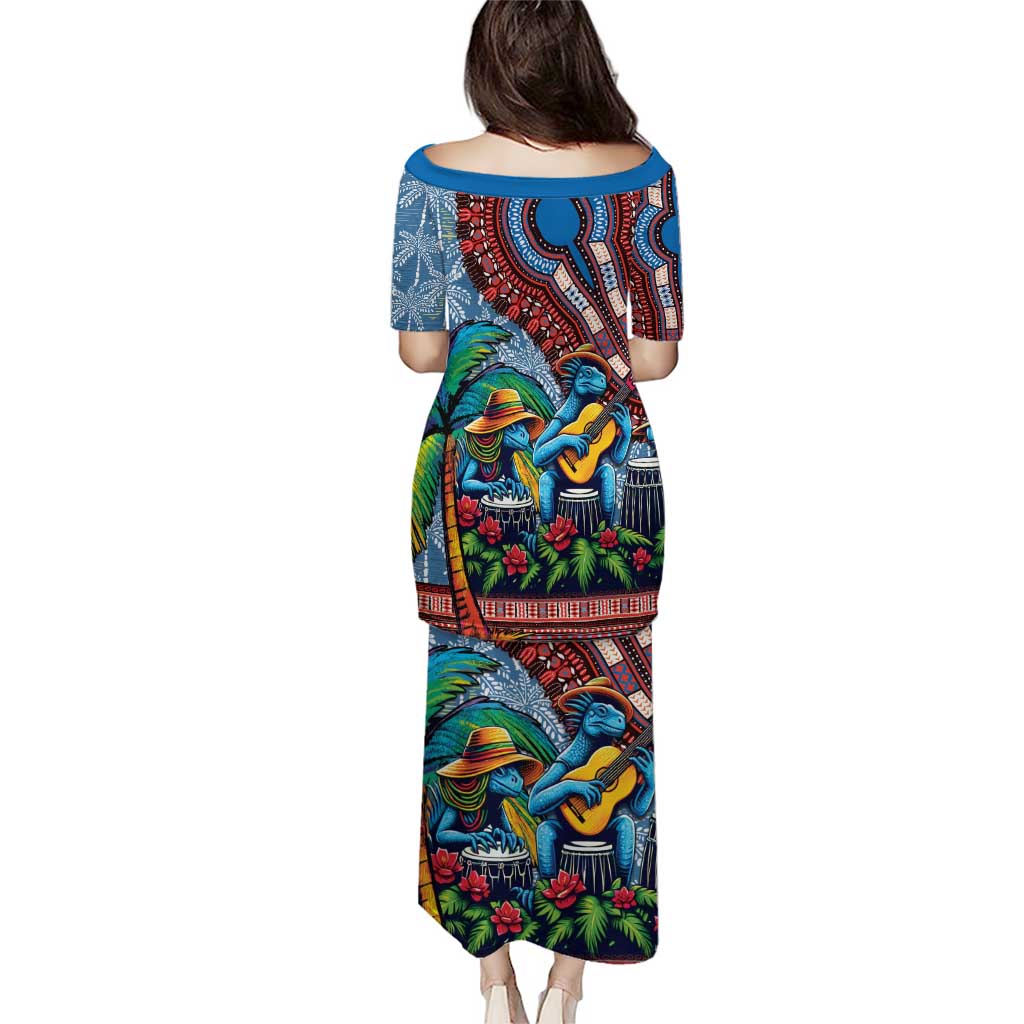 Afro-Caribbean Puletasi African Dashiki Style with Caribbean Music with Blue Iguanas - Wonder Print Shop