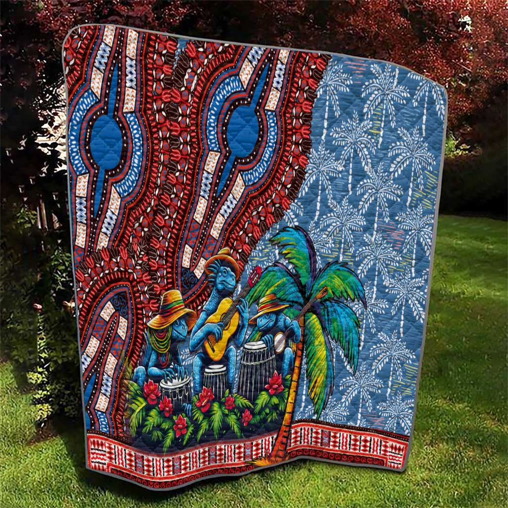 Afro-Caribbean Quilt African Dashiki Style with Caribbean Music with Blue Iguanas - Wonder Print Shop