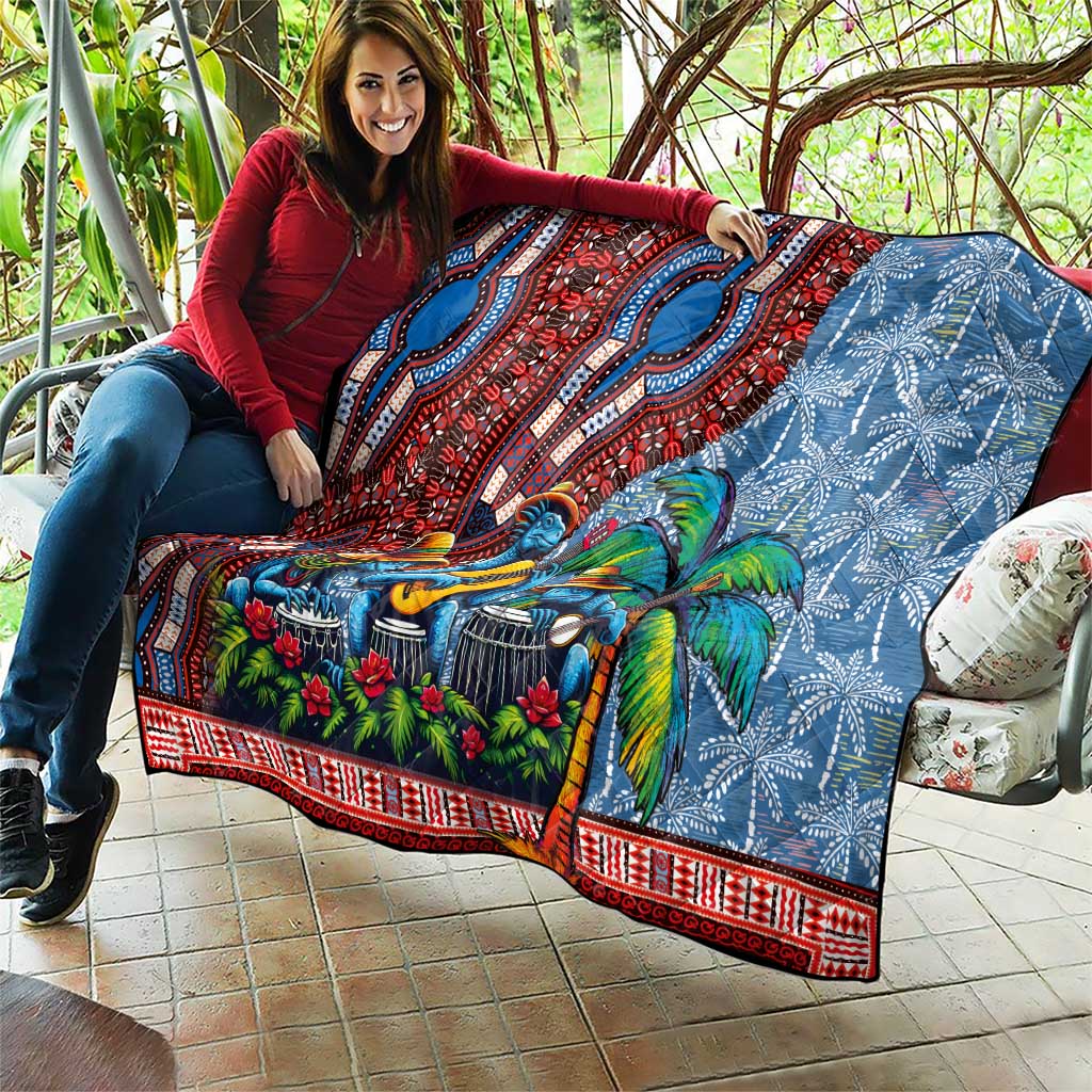 Afro-Caribbean Quilt African Dashiki Style with Caribbean Music with Blue Iguanas - Wonder Print Shop