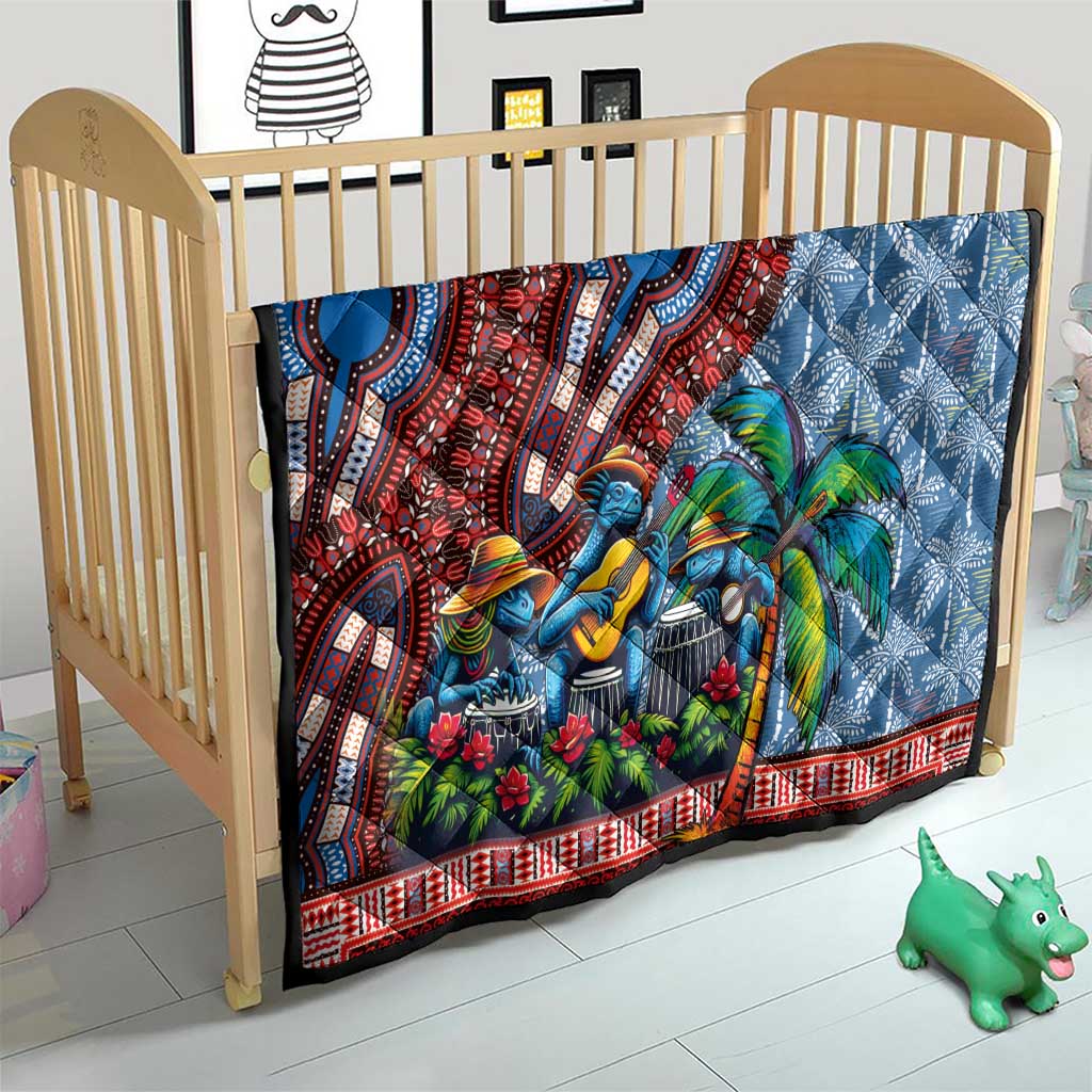 Afro-Caribbean Quilt African Dashiki Style with Caribbean Music with Blue Iguanas - Wonder Print Shop