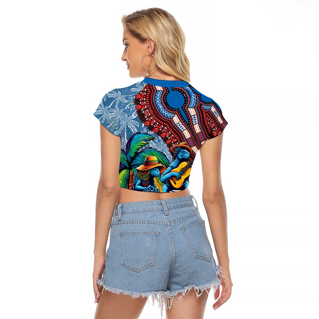 Afro-Caribbean Raglan Cropped T Shirt African Dashiki Style with Caribbean Music with Blue Iguanas - Wonder Print Shop