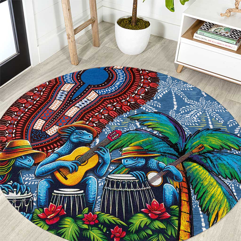 Afro-Caribbean Round Carpet African Dashiki Style with Caribbean Music with Blue Iguanas - Wonder Print Shop