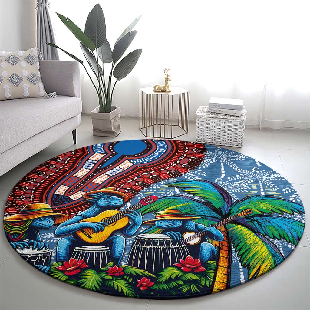 Afro-Caribbean Round Carpet African Dashiki Style with Caribbean Music with Blue Iguanas - Wonder Print Shop