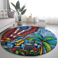 Afro-Caribbean Round Carpet African Dashiki Style with Caribbean Music with Blue Iguanas - Wonder Print Shop