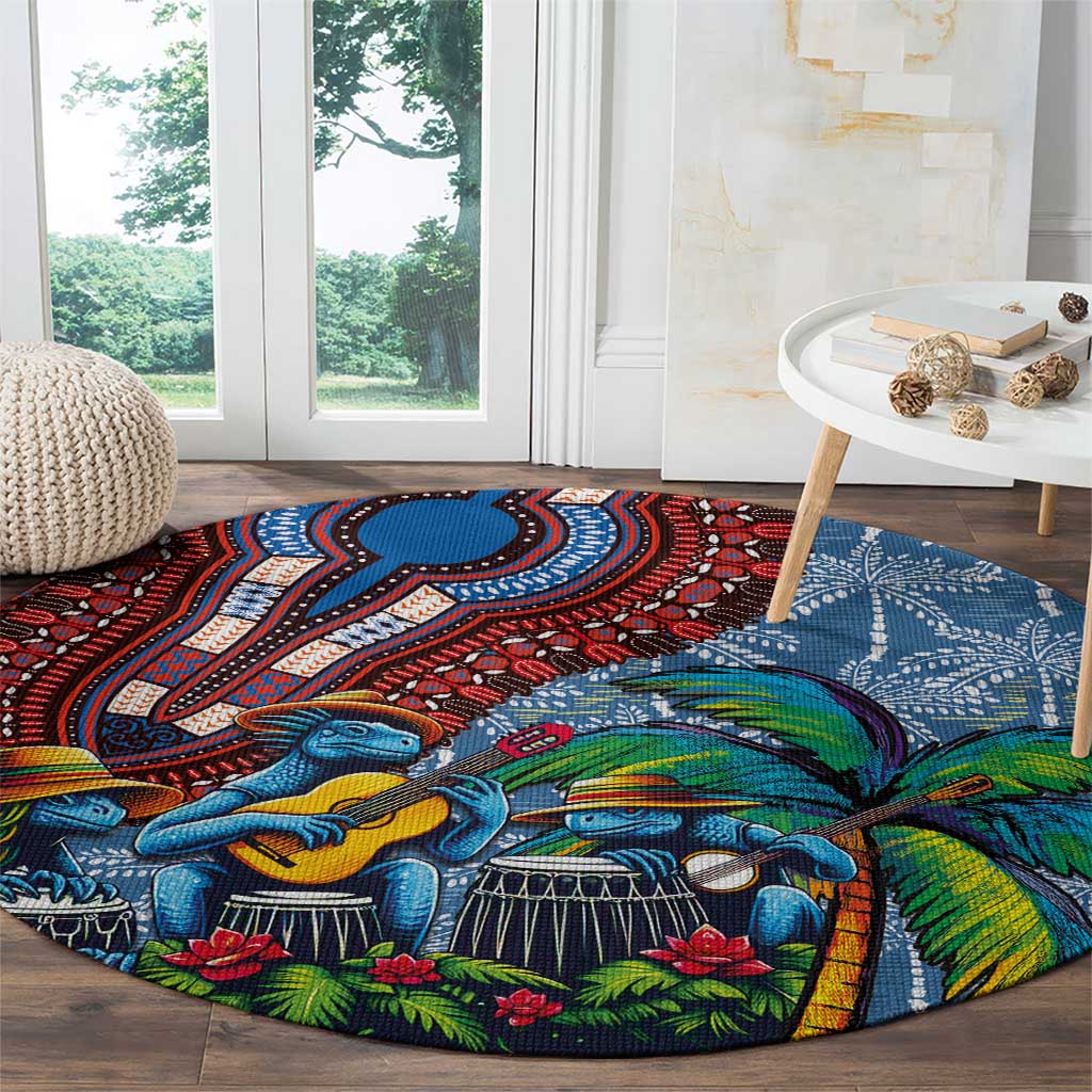 Afro-Caribbean Round Carpet African Dashiki Style with Caribbean Music with Blue Iguanas - Wonder Print Shop