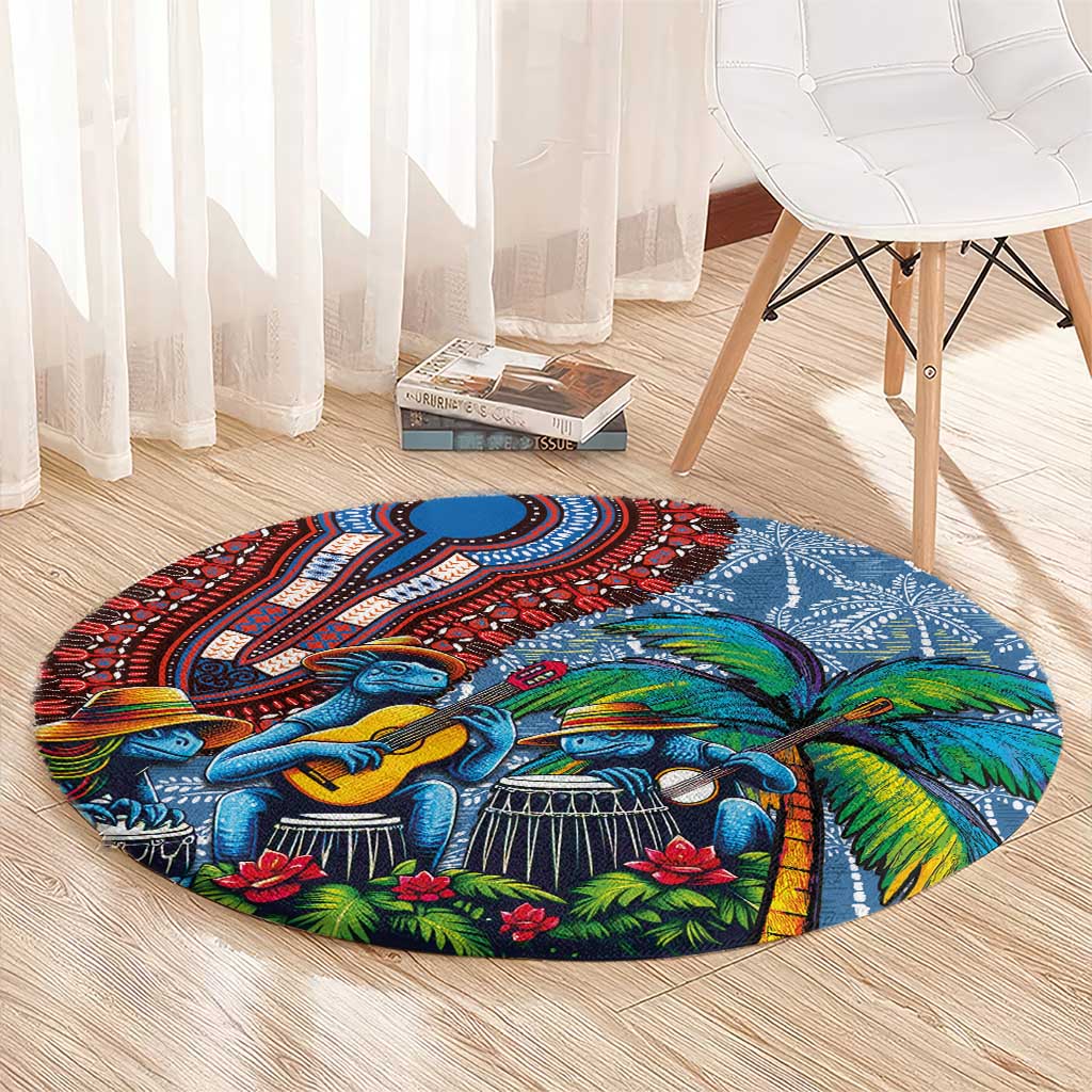 Afro-Caribbean Round Carpet African Dashiki Style with Caribbean Music with Blue Iguanas - Wonder Print Shop