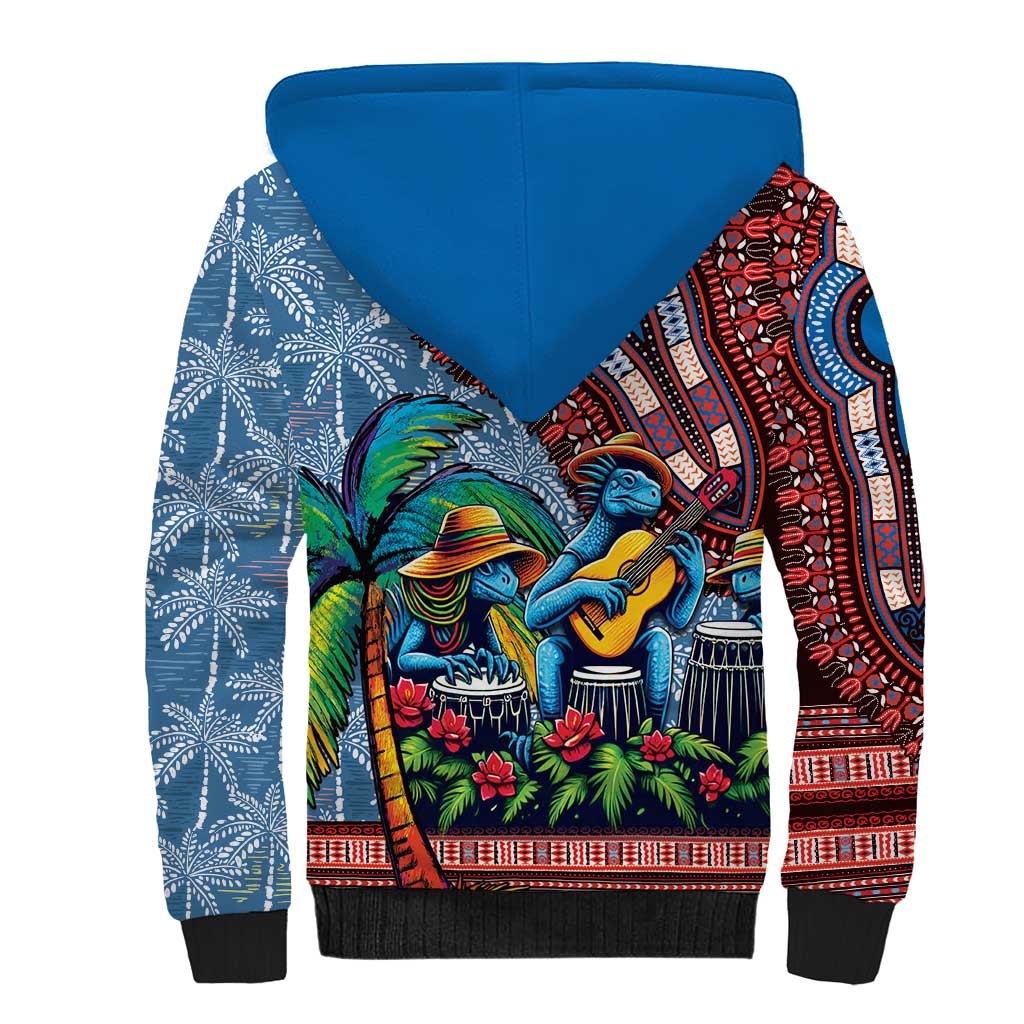 Afro-Caribbean Sherpa Hoodie African Dashiki Style with Caribbean Music with Blue Iguanas - Wonder Print Shop