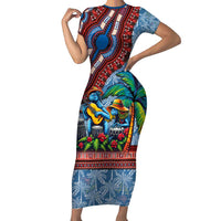 Afro-Caribbean Short Sleeve Bodycon Dress African Dashiki Style with Caribbean Music with Blue Iguanas - Wonder Print Shop