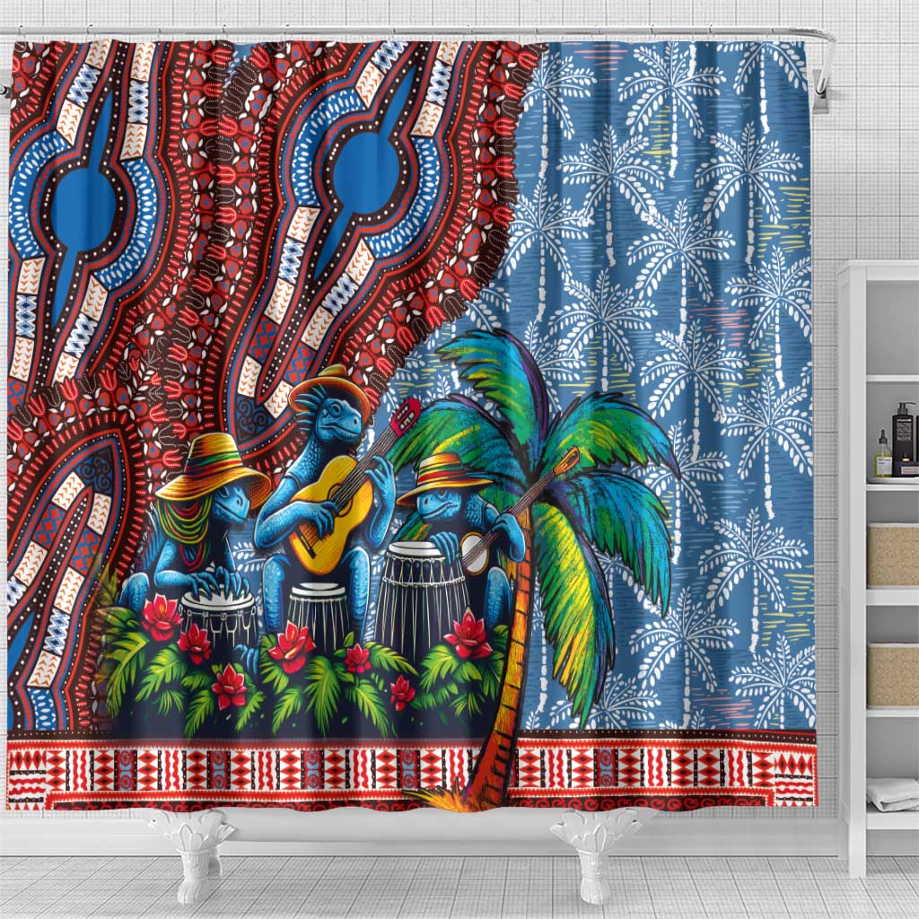 Afro-Caribbean Shower Curtain African Dashiki Style with Caribbean Music with Blue Iguanas - Wonder Print Shop