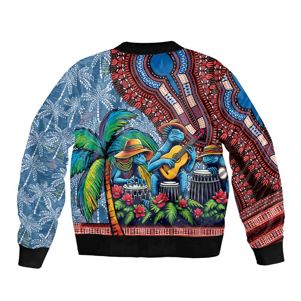 Afro-Caribbean Sleeve Zip Bomber Jacket African Dashiki Style with Caribbean Music with Blue Iguanas - Wonder Print Shop