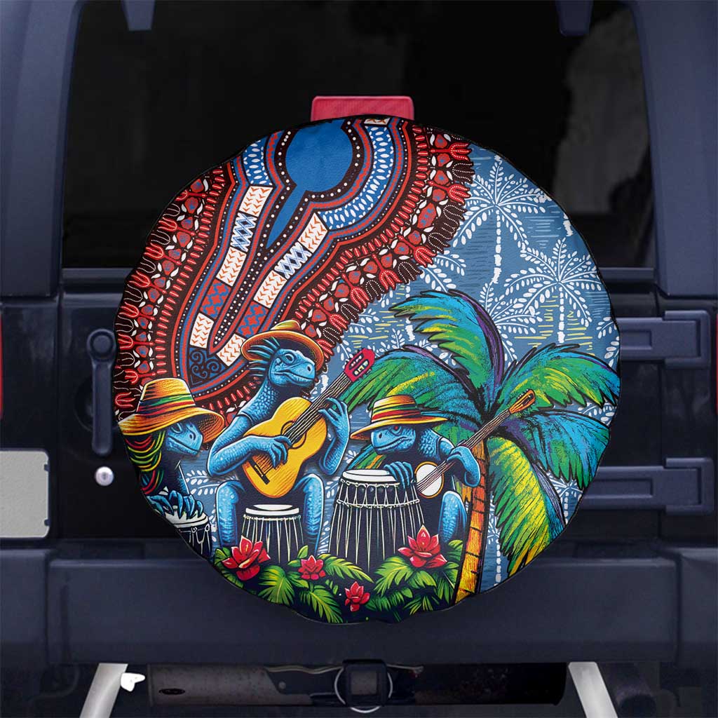 Afro-Caribbean Spare Tire Cover African Dashiki Style with Caribbean Music with Blue Iguanas - Wonder Print Shop